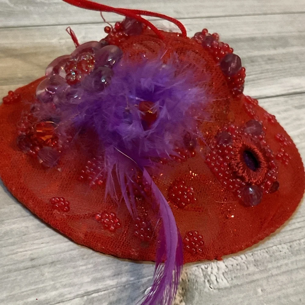 Avon Red and Purple Decorative Ornament Red Hat Ladies Society beaded